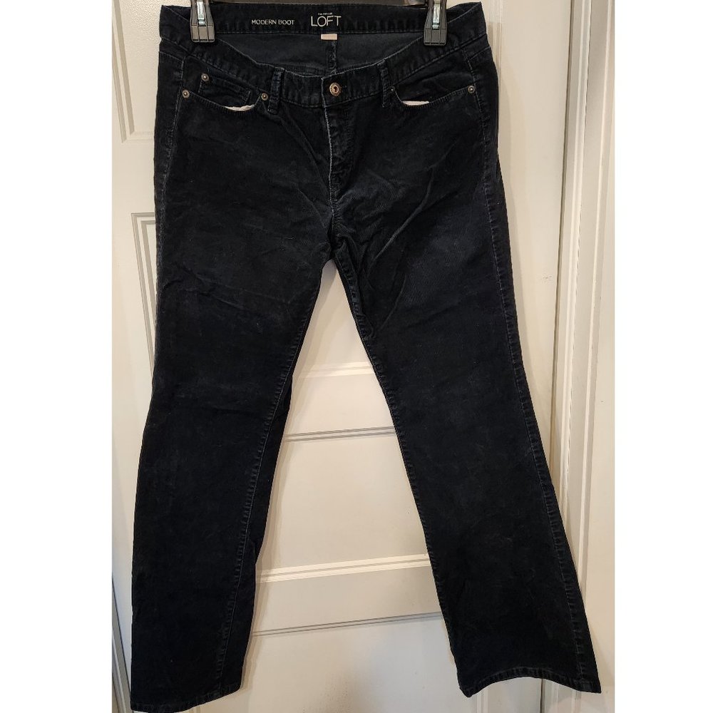 LOFT Women’s Dark Blue/Teal Cotton Corduroy Modern Boot Cut Long Pants 14